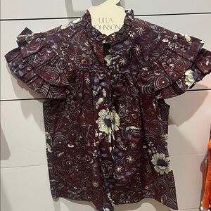 Ulla Johnson Burgundy and Cream Floral Blouse